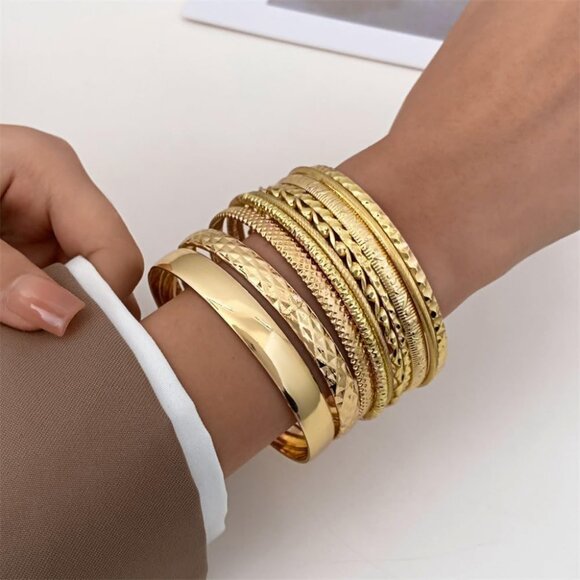 Women's Gold 3 Bracelets Bangles Stackable Bracelet Boho Indian Bangles - Picture 3 of 7